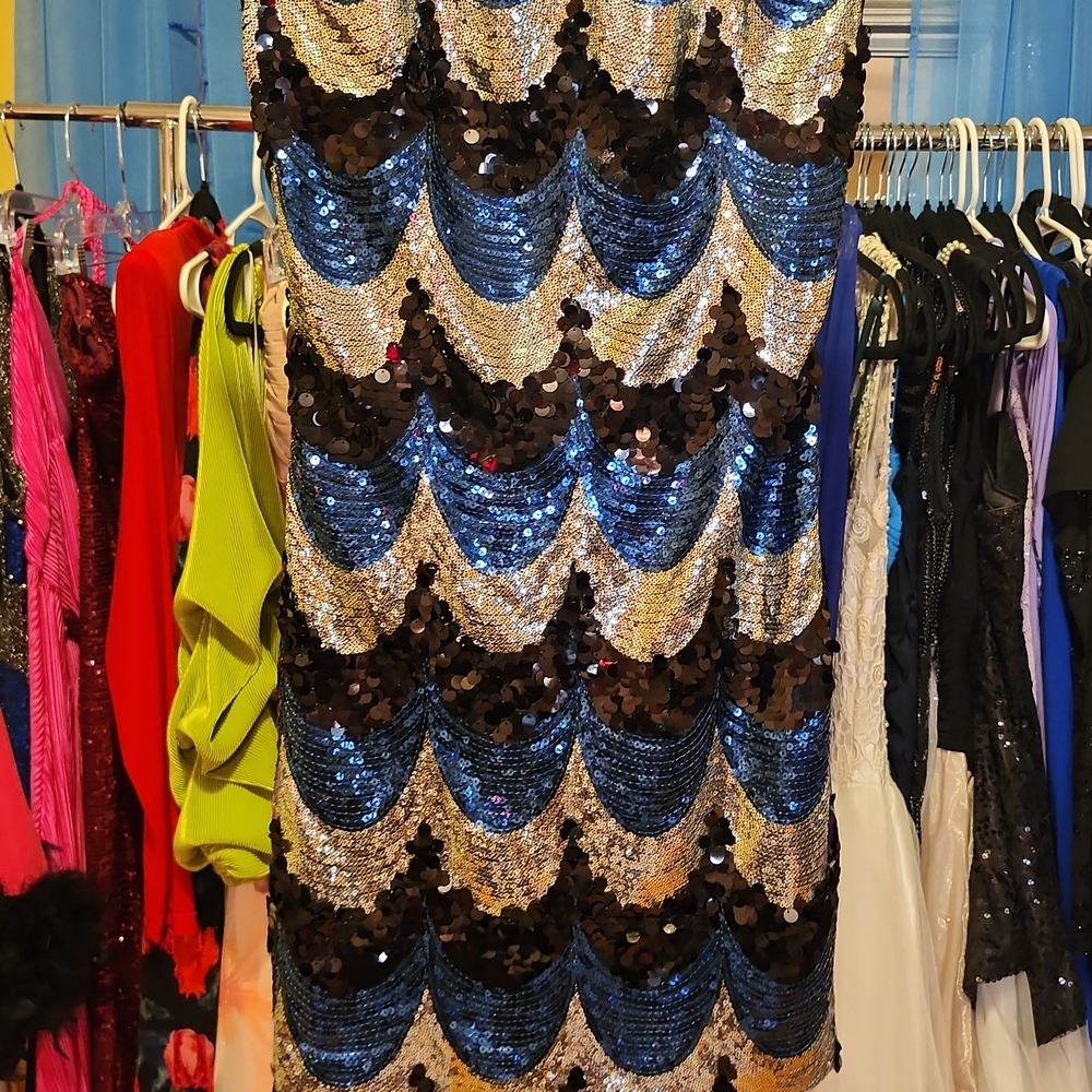 City Triangles Black and Blue Sequin Wave Dress